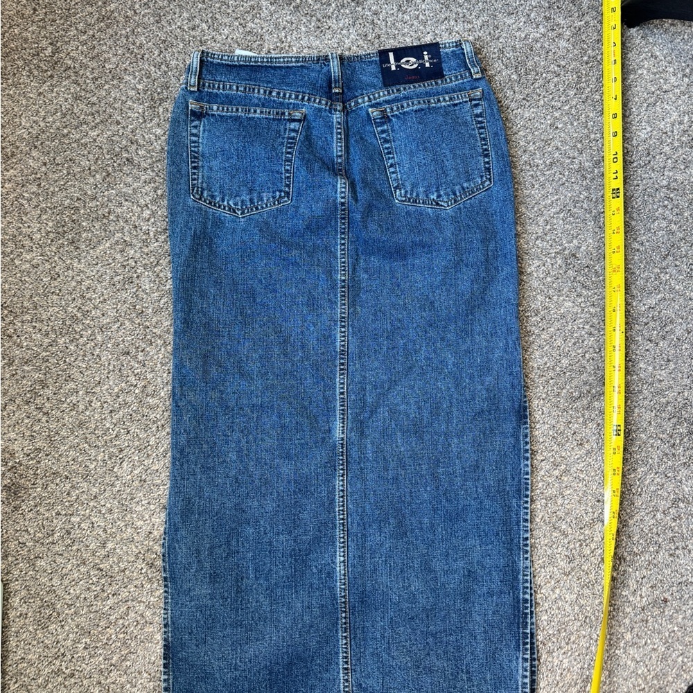 Vintage Low Rise Lei Blue Denim Maxi Skirt - Picture 6 of 8